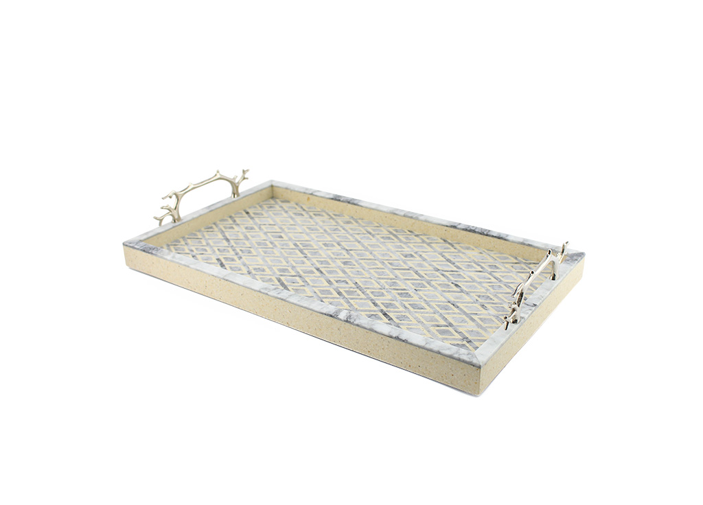 One Thousand and One Nights Stone Rayhan Tray in Greystone